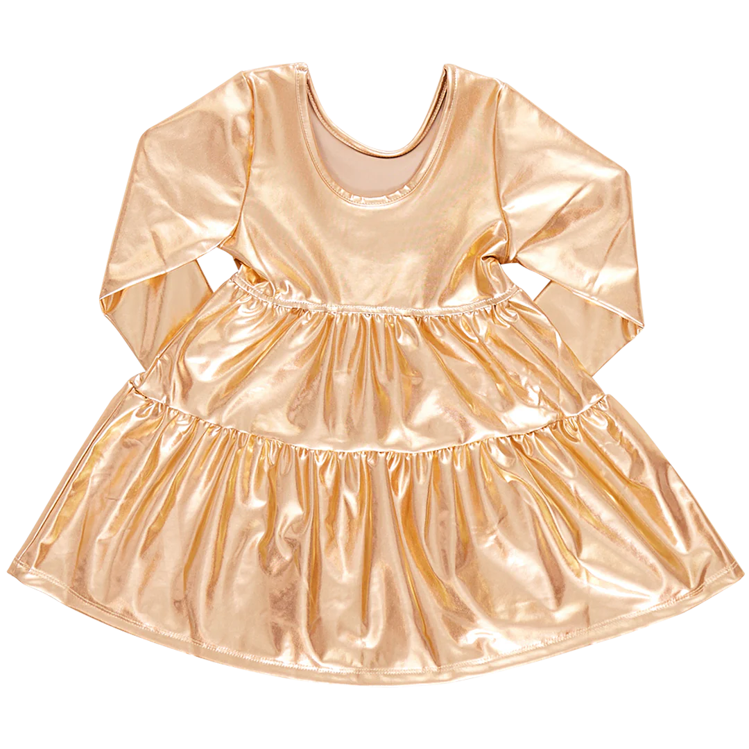 Girls Lame Polly Dress | Gold