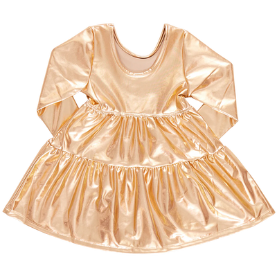 Girls Lame Polly Dress | Gold