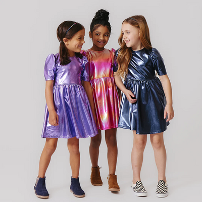 Girls Lame Laurie Dress | Rainbow Pink Lame