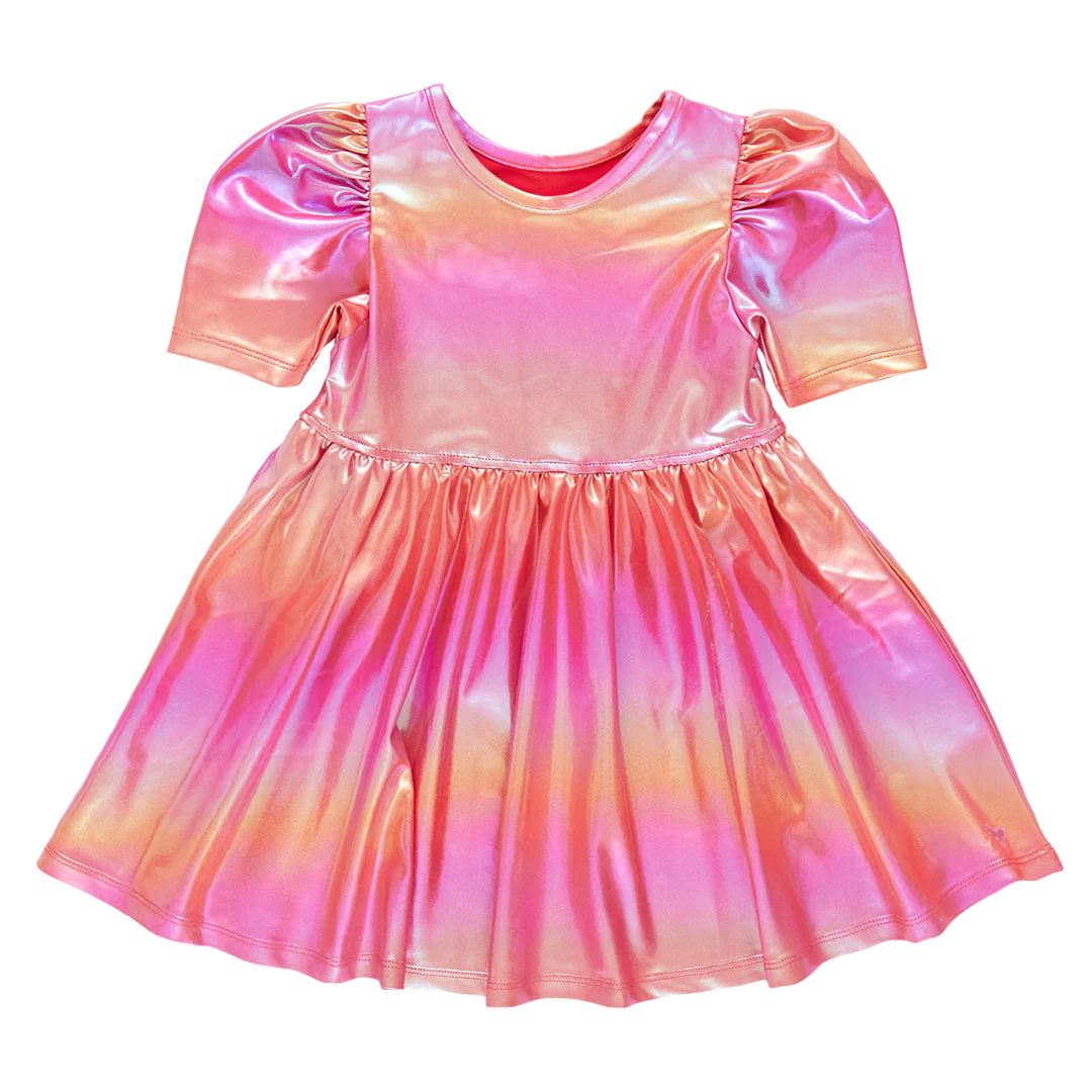 Girls Lame Laurie Dress | Rainbow Pink Lame