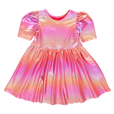 Girls Lame Laurie Dress | Rainbow Pink Lame