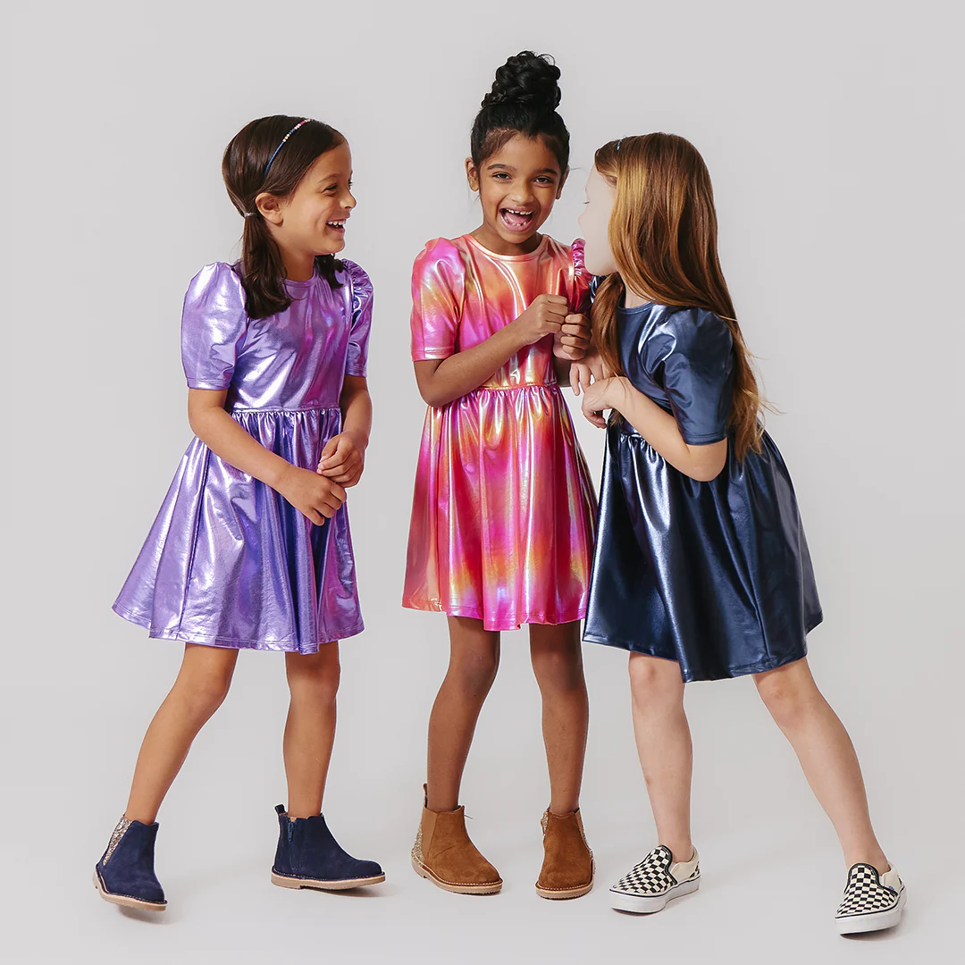 Girls Lame Laurie Dress | Rainbow Pink Lame