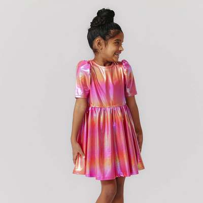 Girls Lame Laurie Dress | Rainbow Pink Lame