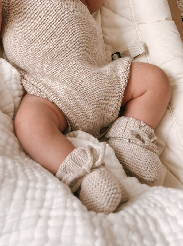 Classic Purl Knit Jumpsuit and Booties | Heather Beige