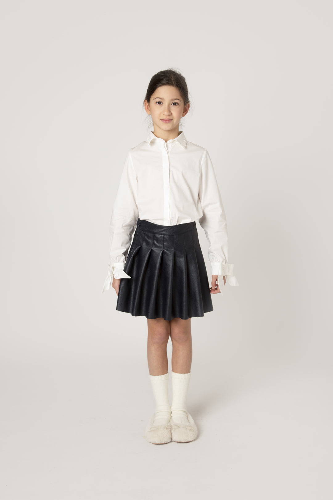 Pleated Leather Skirt in Dark Blue – COCO LETO