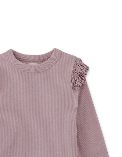 Fringe Detail Ribbed Knit Top | Pink