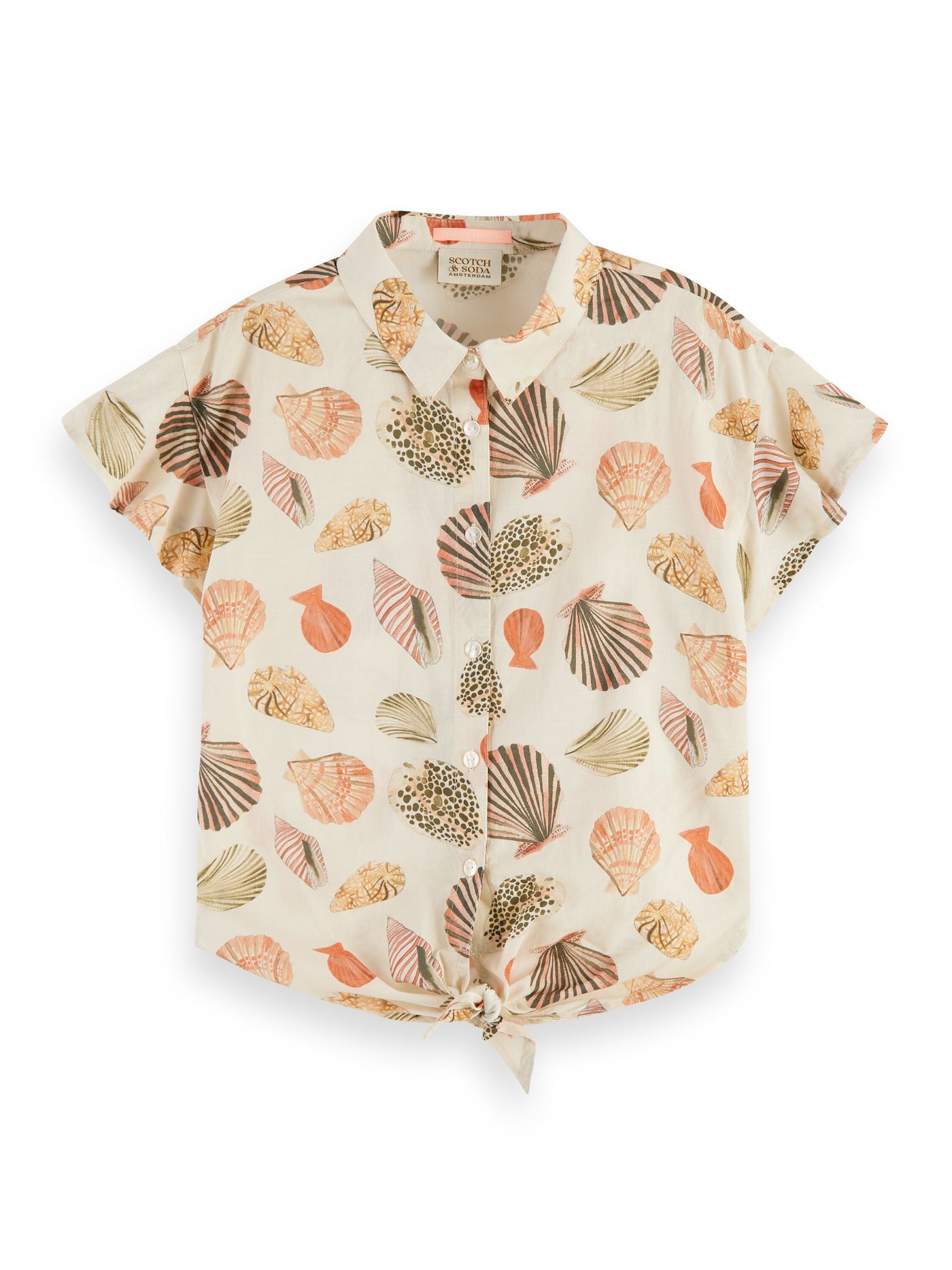 Knotted Front Short Sleeve Shirt With Shells