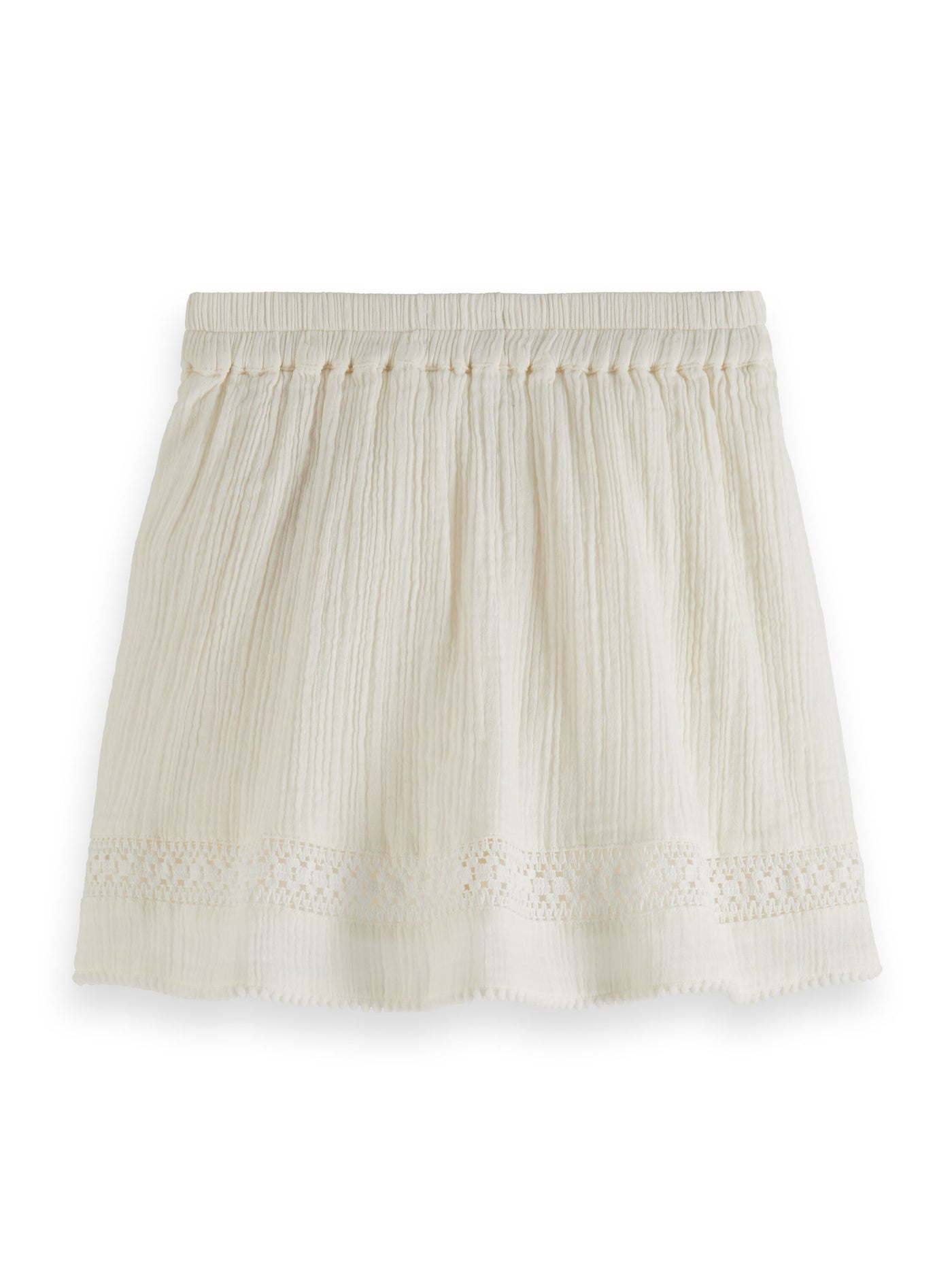 Girl Lace Detail Crinkle Cotton Mini Skirt | Off White