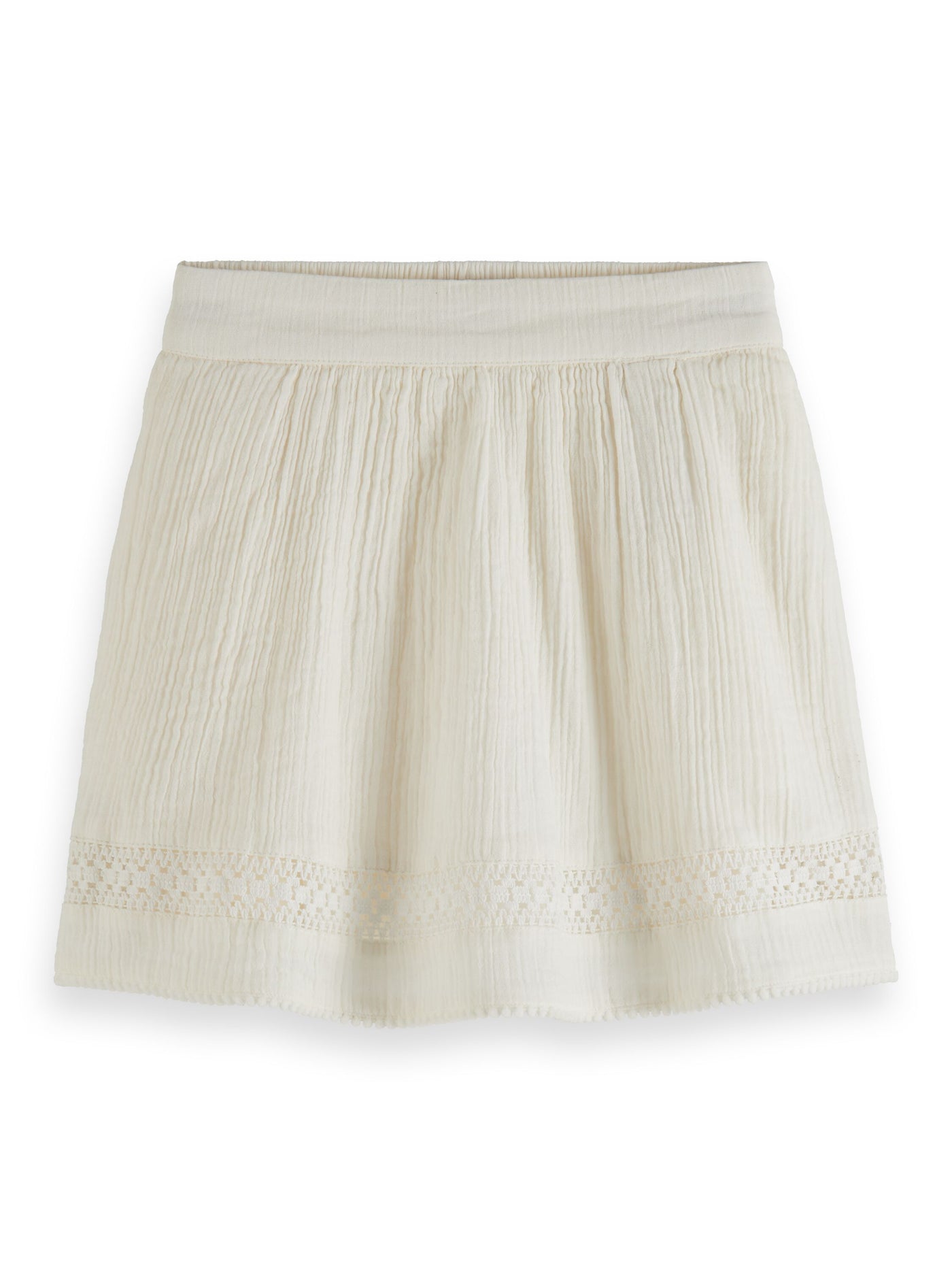 Girl Lace Detail Crinkle Cotton Mini Skirt | Off White