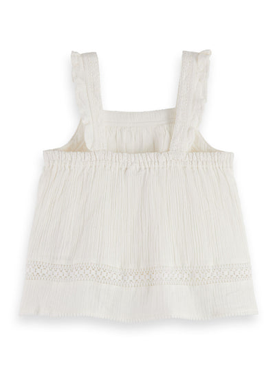Girl Lace Detail Crinkle Cotton Tank | Off White