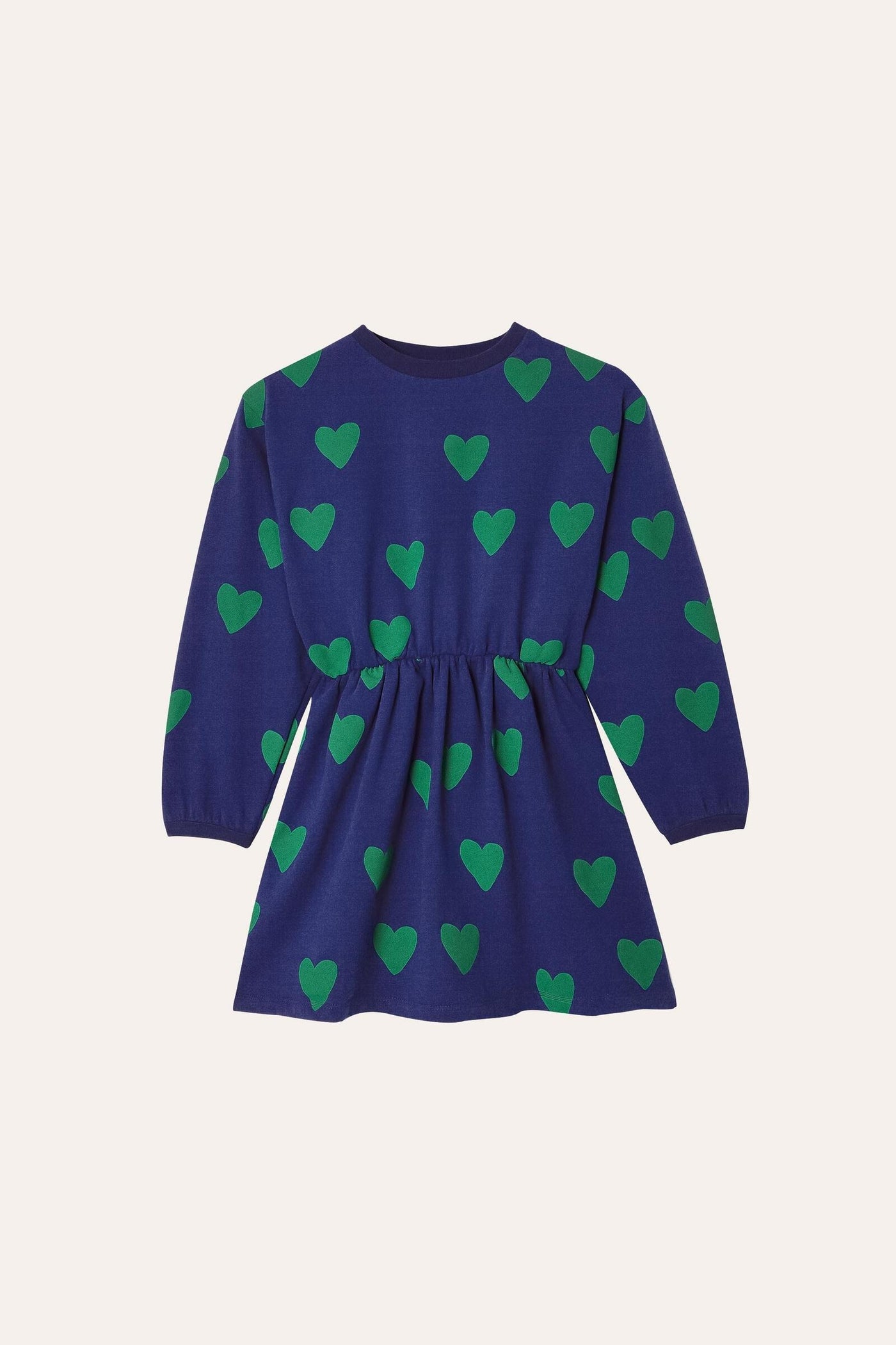 Green Hearts Long Sleeves Kids Dress
