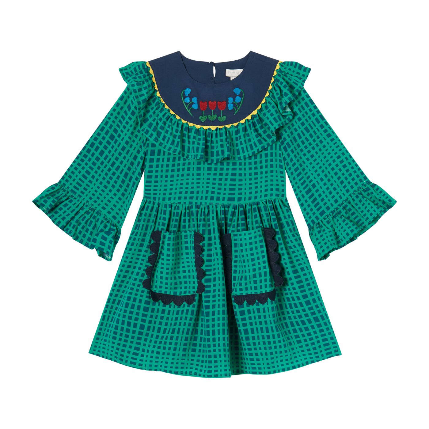 Checks Viscose Tencel Dress With Flowers Embro
