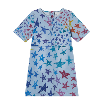 Multicolor Scribble Stars Denim Dress