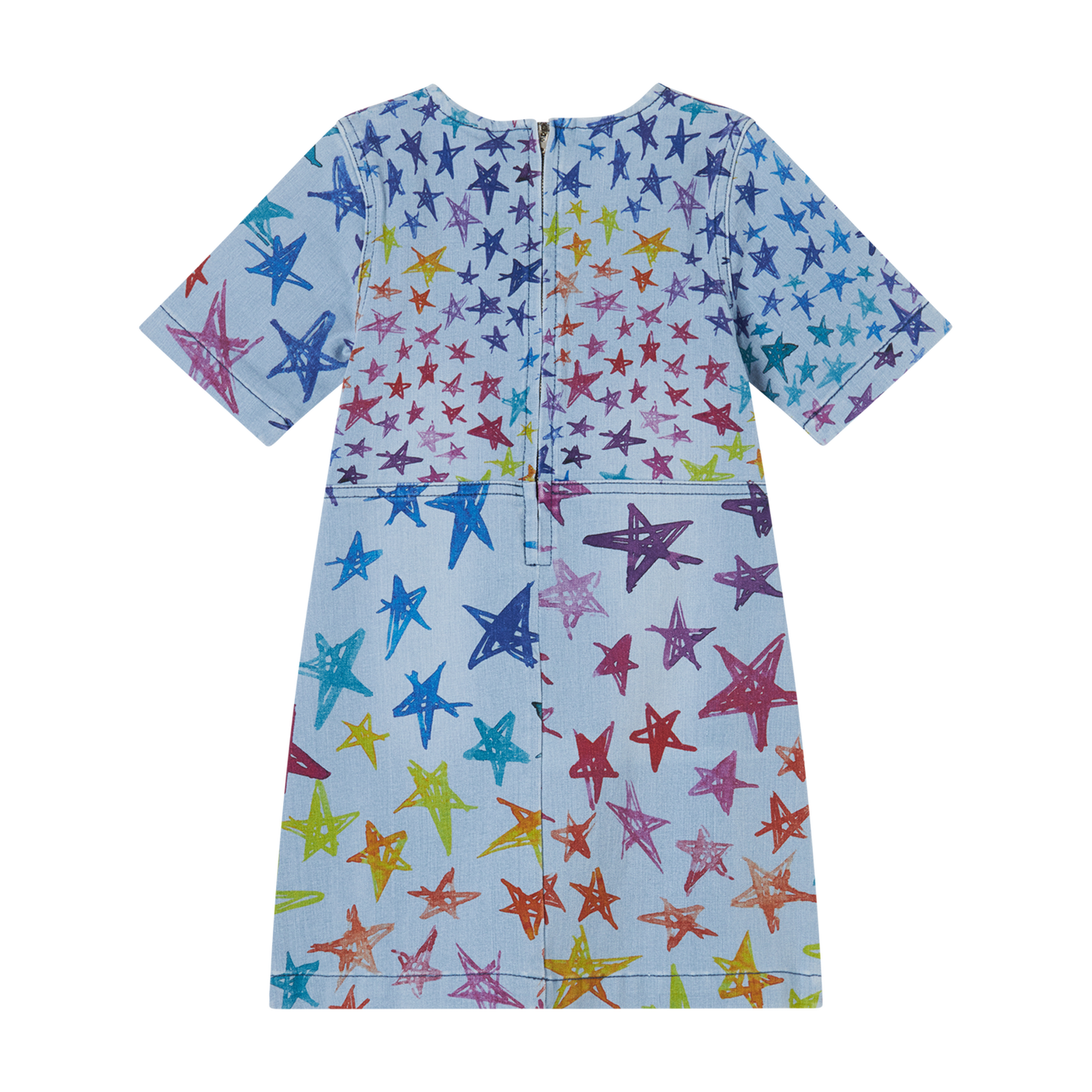Multicolor Scribble Stars Denim Dress
