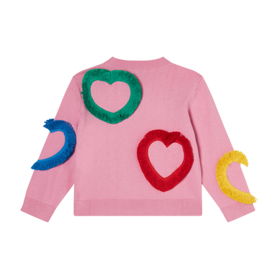 Sweater With Fringy Multicolor Hearts