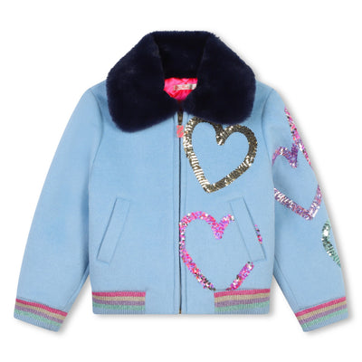 Sequin Hearts Faux Fur Collar Jacket