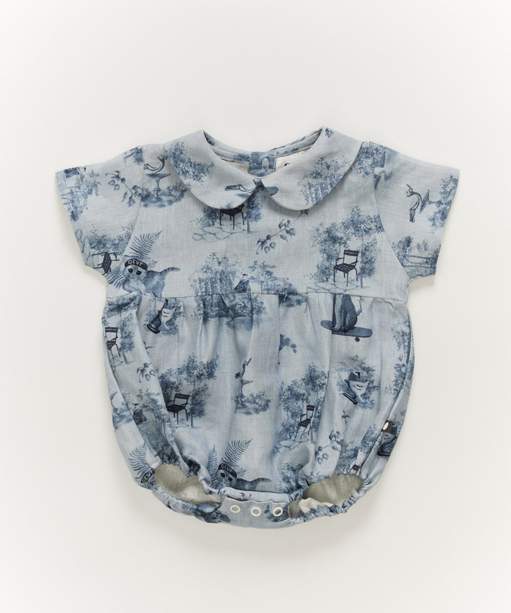 Short Sleeve Romper in CIel Toile