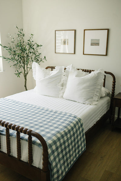 Dusty Blue Gingham Twin Muslin Quilt