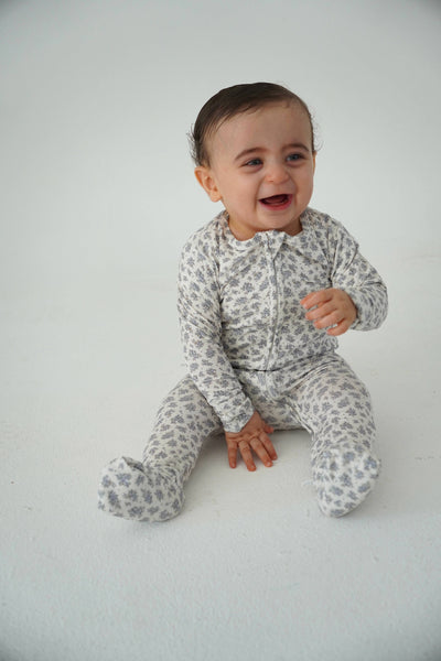 Vintage Blue Floral Bamboo Footie
