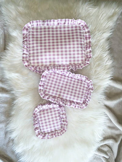 Gingham Ruffle Cosmetic Pouch