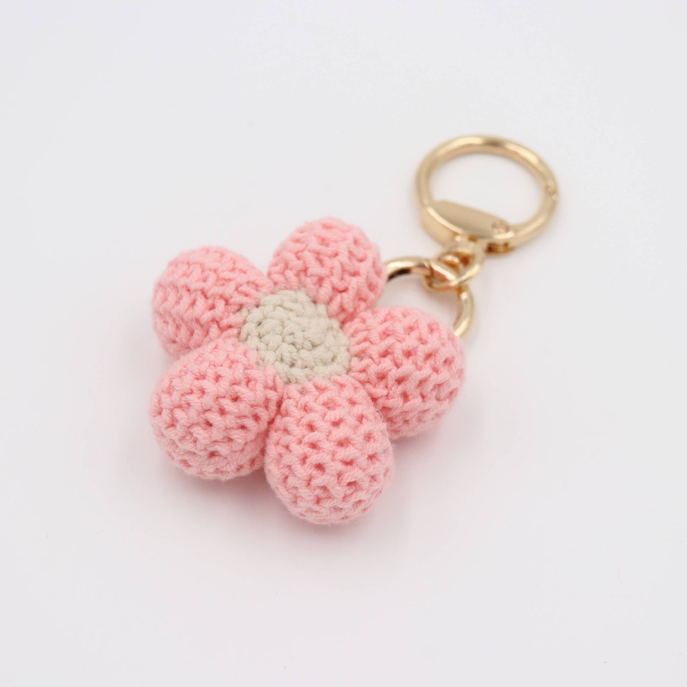 Hand-Knitted Pink Flower Keychain for a Romantic Feel