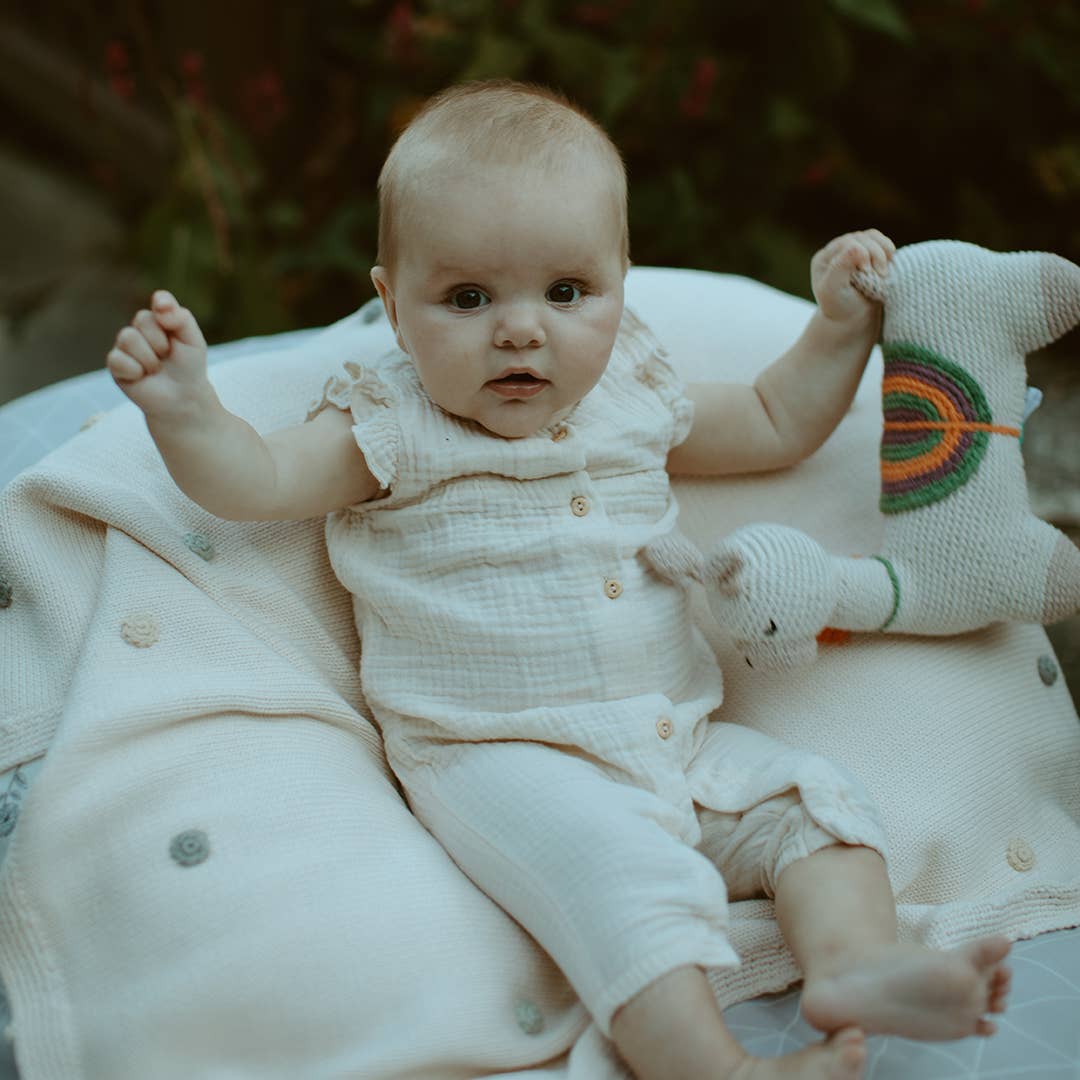 Handmade Knit Baby Blanket Natural