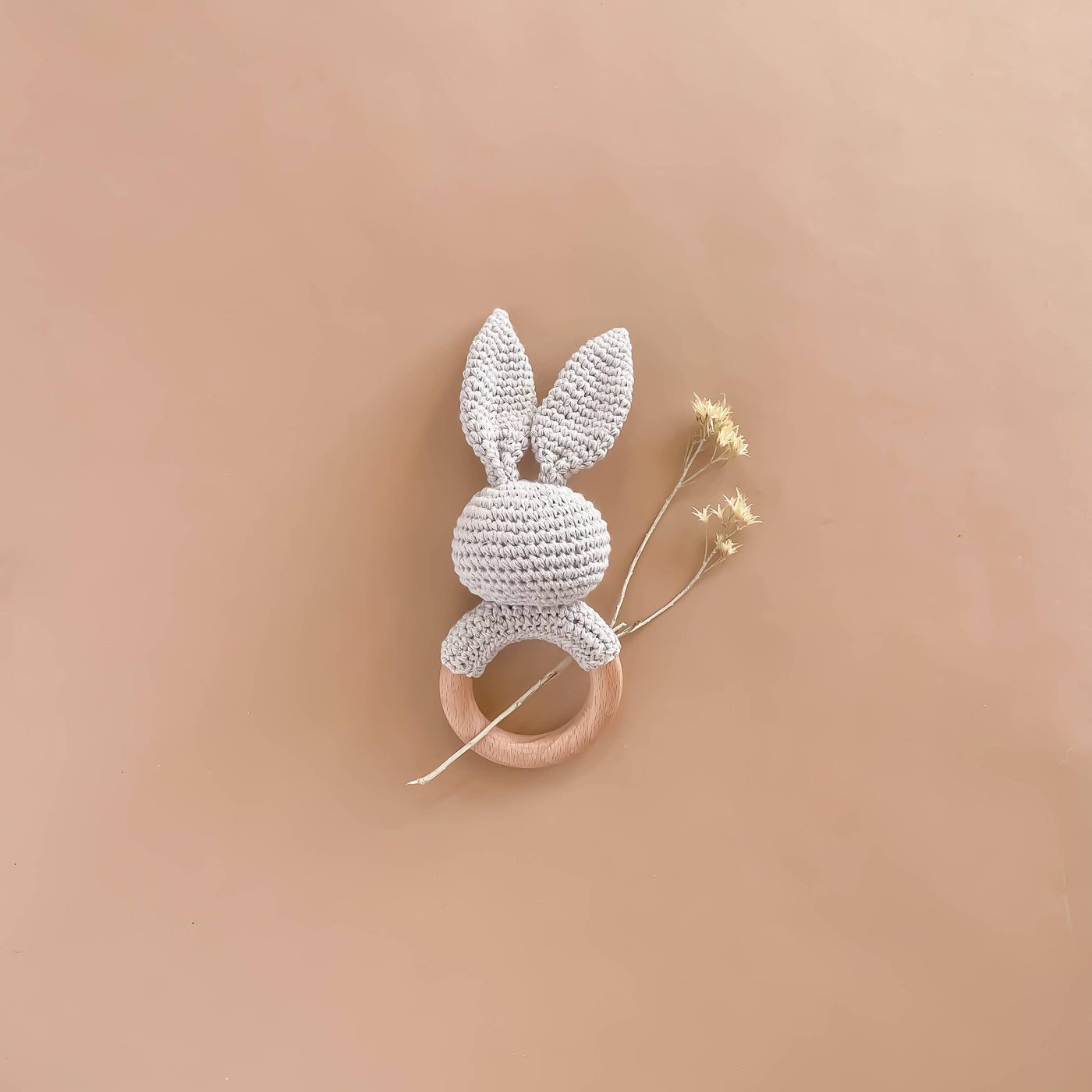 Teether Bunny Grey Cotton Crochet Baby Rattle