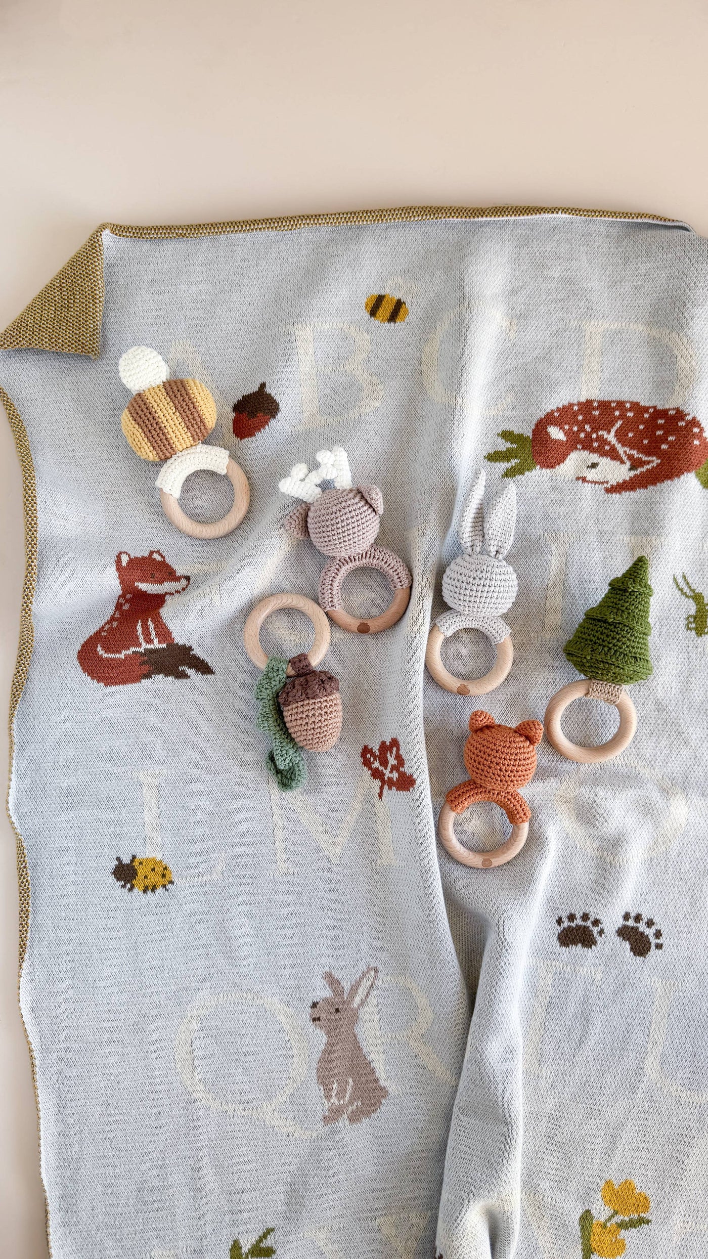 Teether Bunny Grey Cotton Crochet Baby Rattle