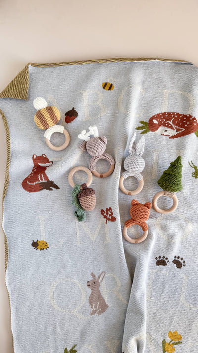 Teether Bunny Grey Cotton Crochet Baby Rattle