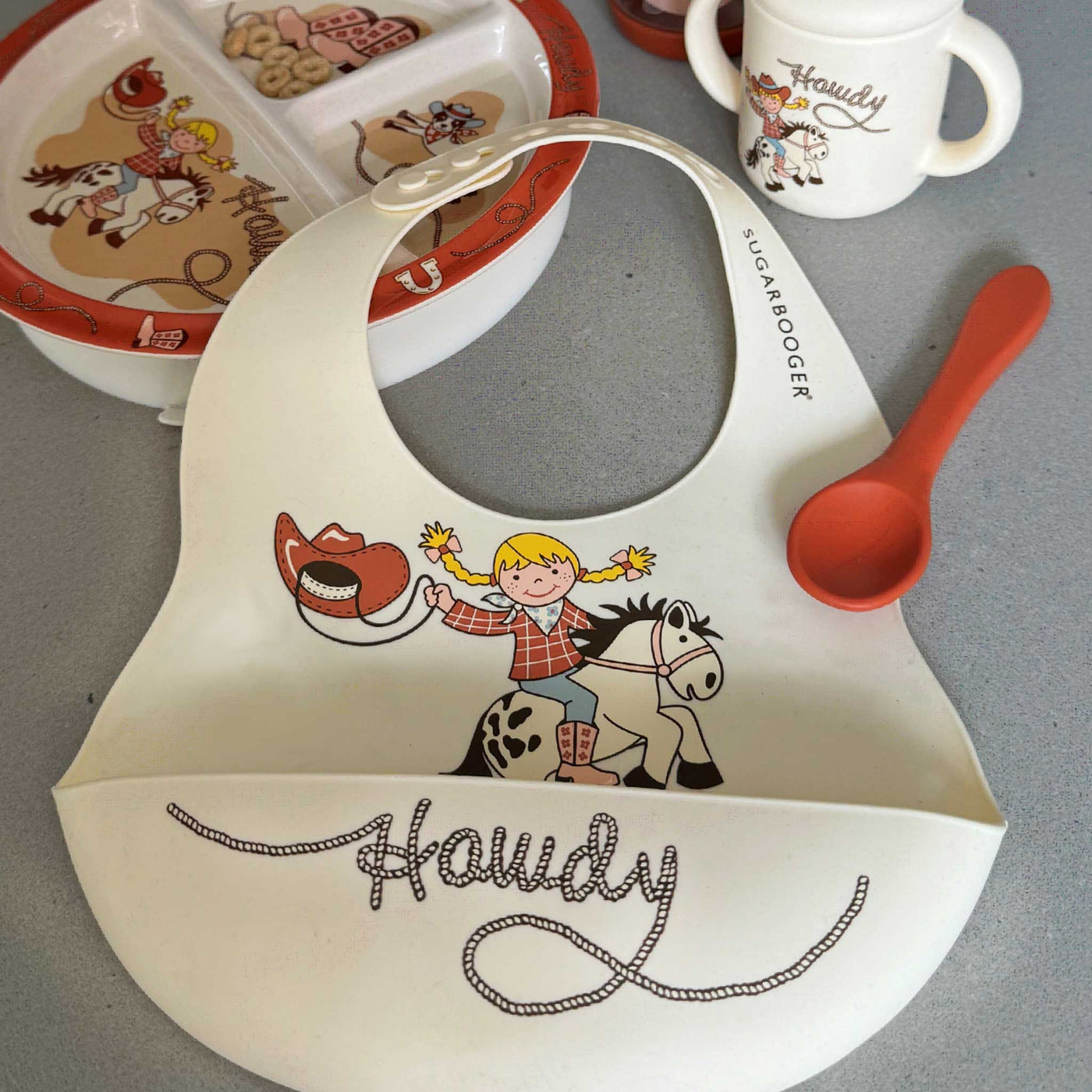 Fresh & Messy Bib & Spoon Set | Howdy Cowgirl