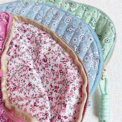 Quilted Paisley Makeup Travel Case |  Blue