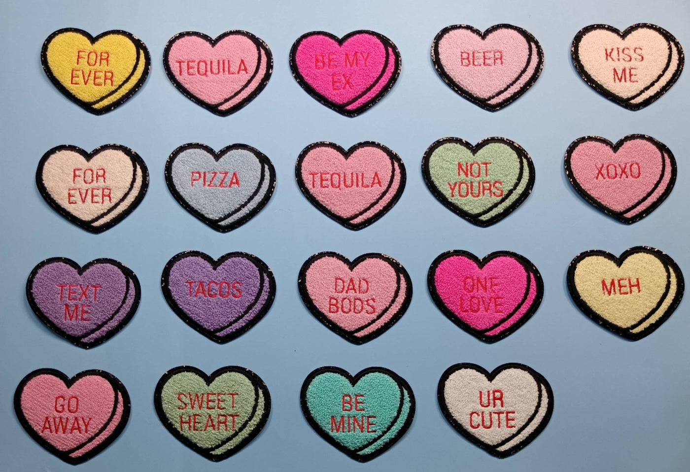 Conversation Candy Hearts Chenille Patch | Tacos