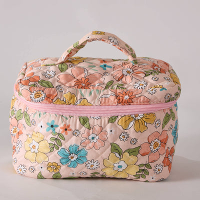 Bloom Floral Cosmetic Bag Quilted Makeup Bag - Toiletry Bag