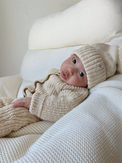 Classic Chunky Knit Jumpsuit and Booties | French Cream