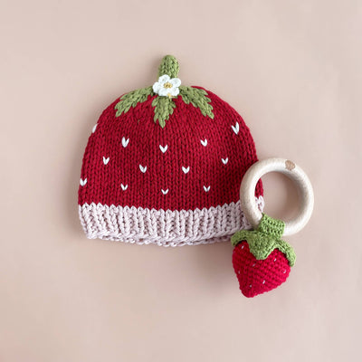 Teether Strawberry Red Cotton Crochet Rattle Baby Toy Summer