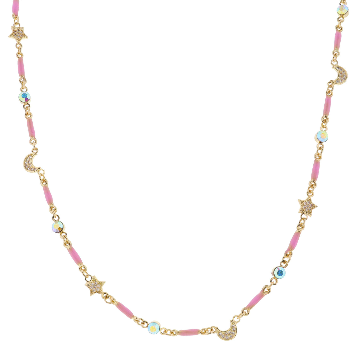 Pink Bars Crystal Moon & Star Necklace