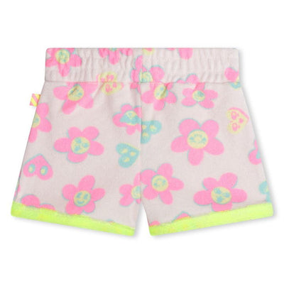 Baby Light Pink Allover Flower Terry Shorts
