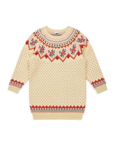 Beige Jacquard Knit Sweater Dress