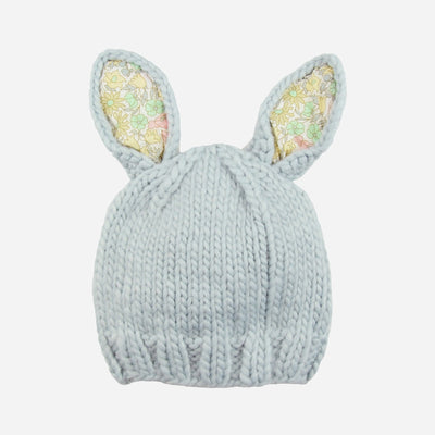 Liberty Bunny Hand Knit Baby Hat in Gray/Multi