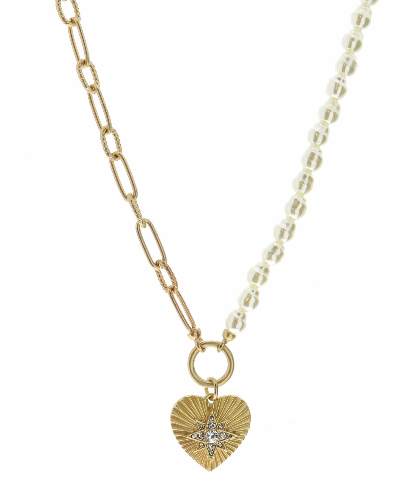 Half Pearl, Half Gold Chain Heart Necklace