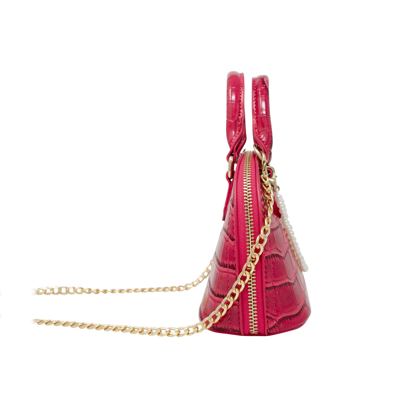 Crocodile Patent Moon Handbag: Pink