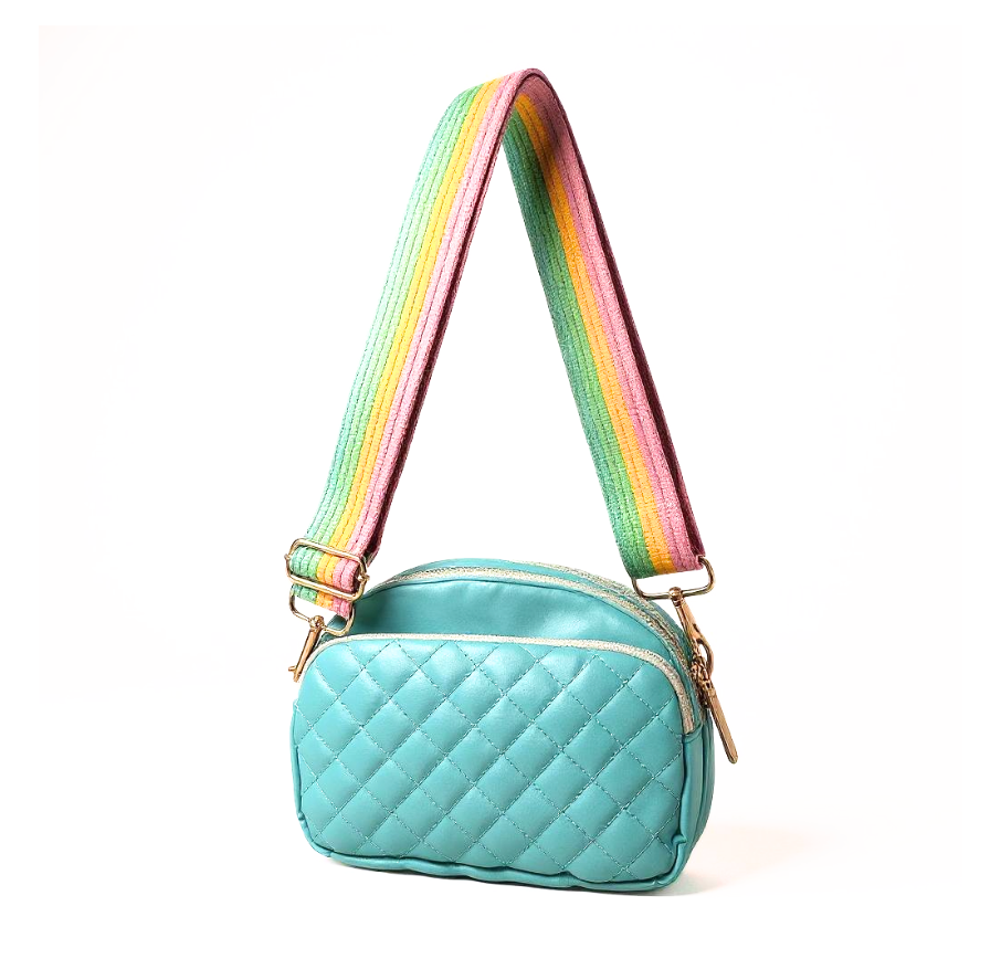 Tate - Aqua Nylon Quilted Purse with Cross-Body Strap