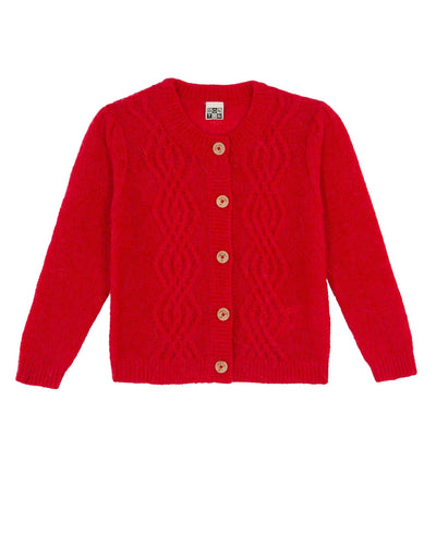 Cable Knit Cardigan in Rouge Lutin
