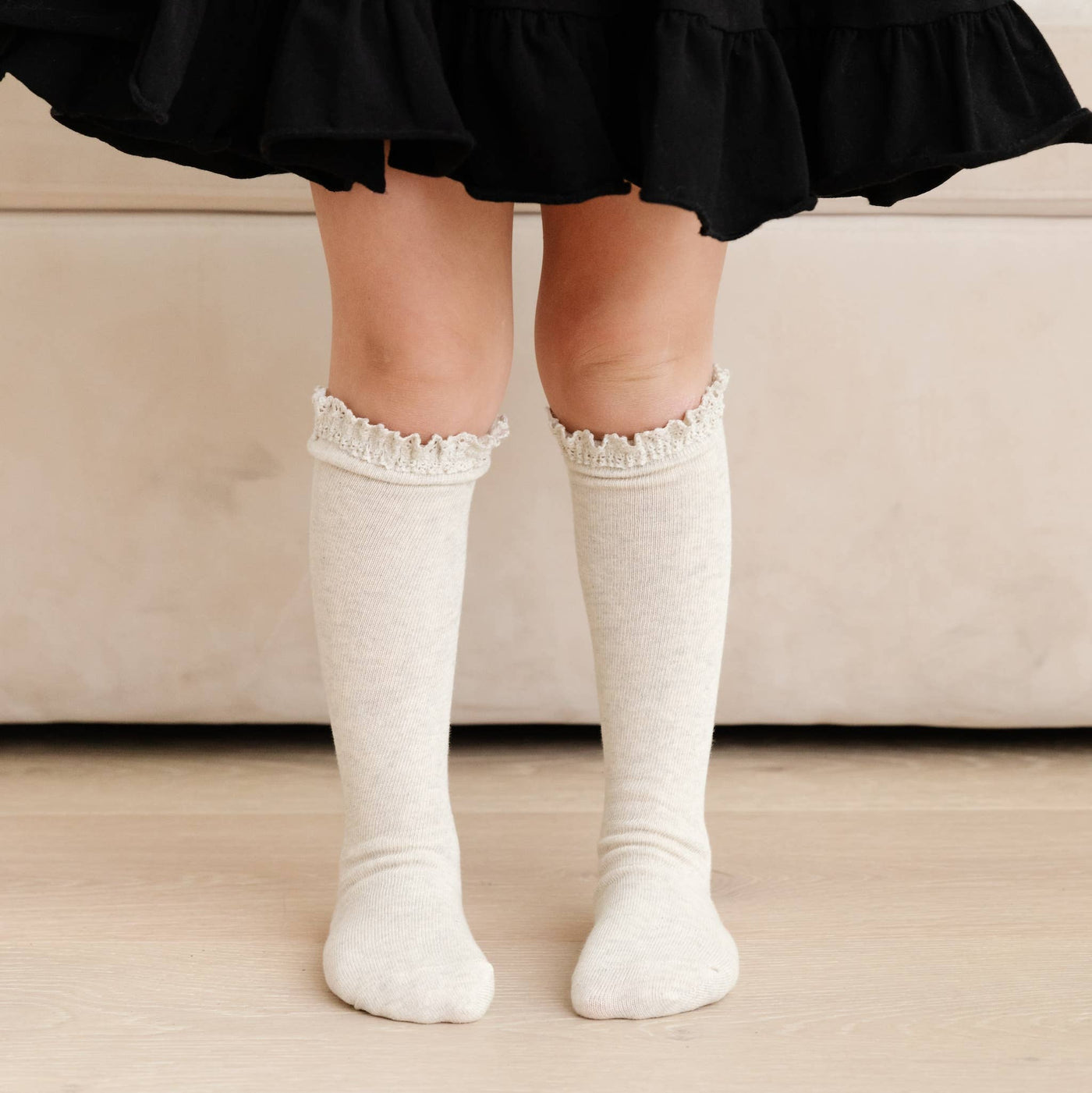 Lace Top Knee Highs | Heathered Ivory