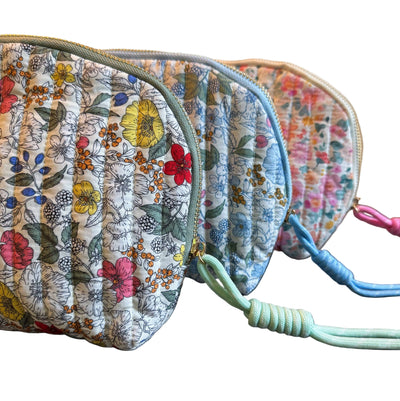Quilted Floral Makeup Travel Case | Blue Garden Print