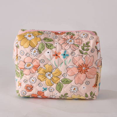 Bloom Floral Cosmetic Bag Quilted Makeup Bag - Toiletry Bag
