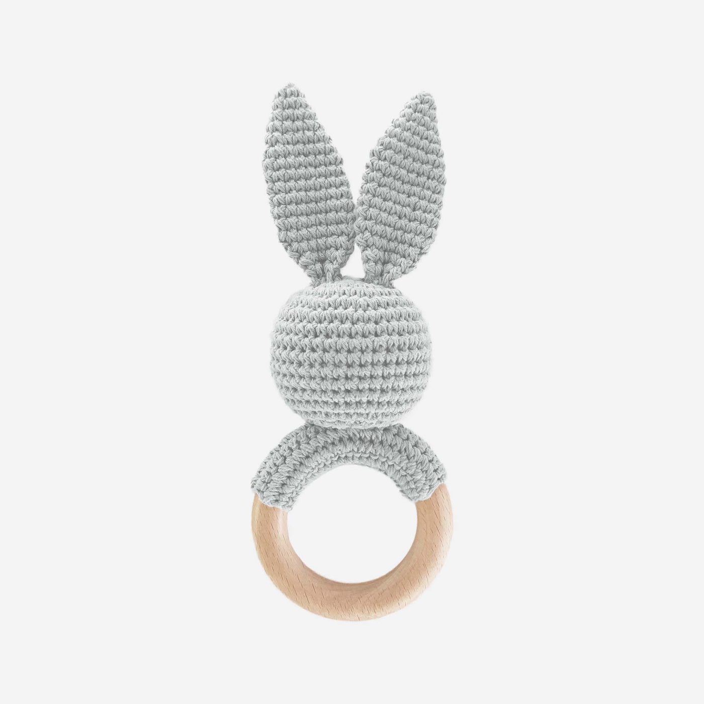 Teether Bunny Grey Cotton Crochet Baby Rattle