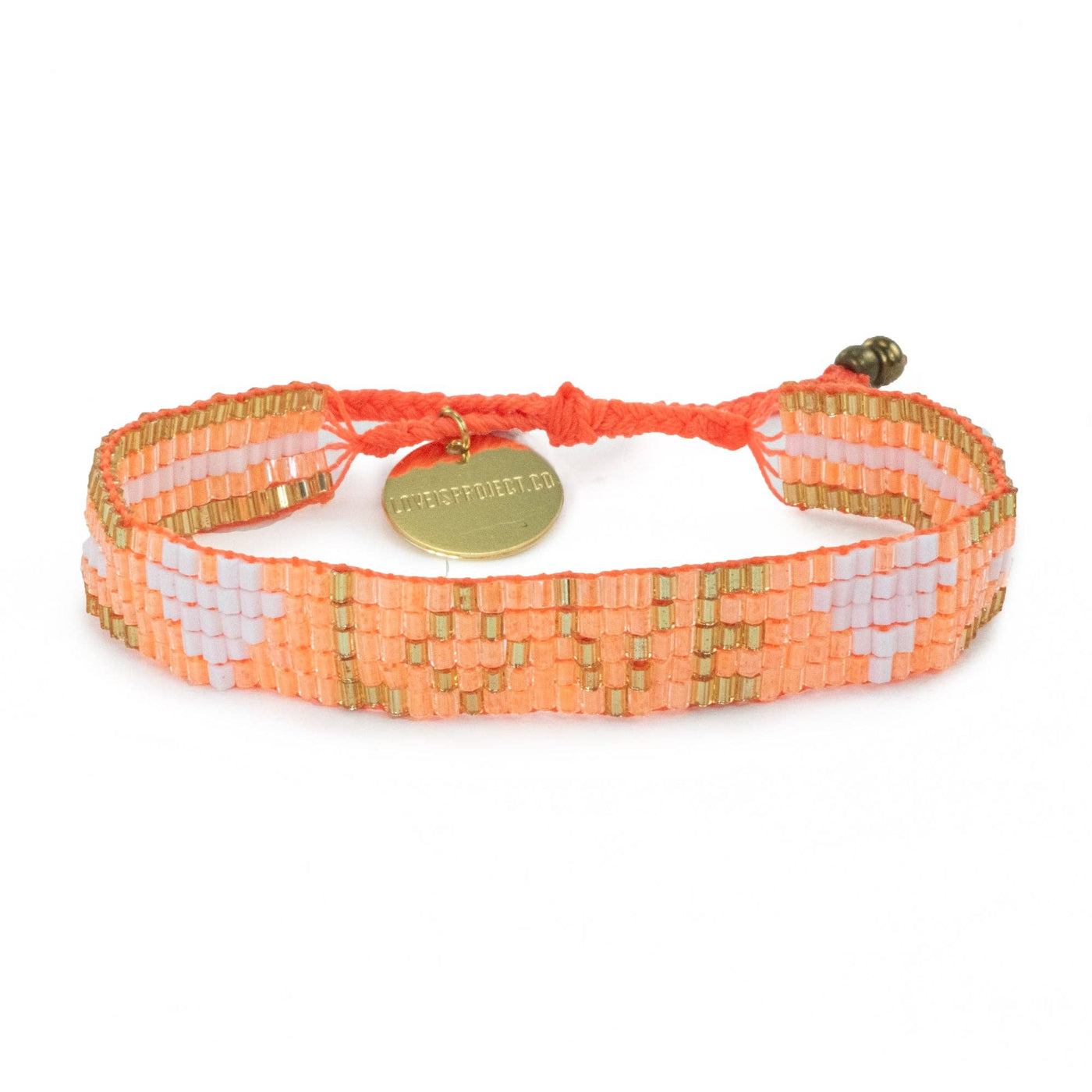 Seed Bead LOVE with Hearts Bracelet | Neon Orange