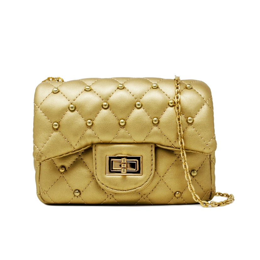 Classic Quilted Mini Stud Bag | Gold