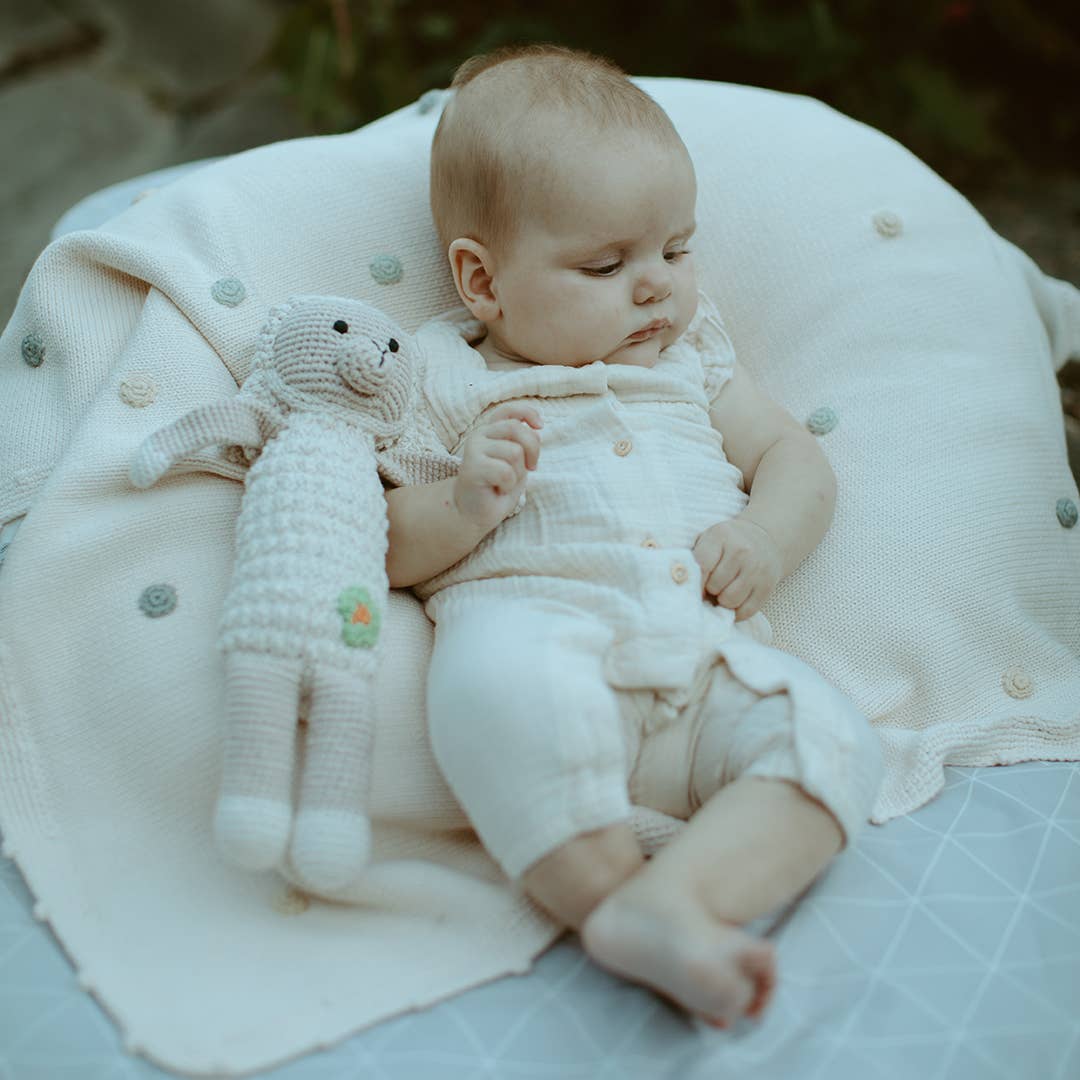 Handmade Knit Baby Blanket Natural